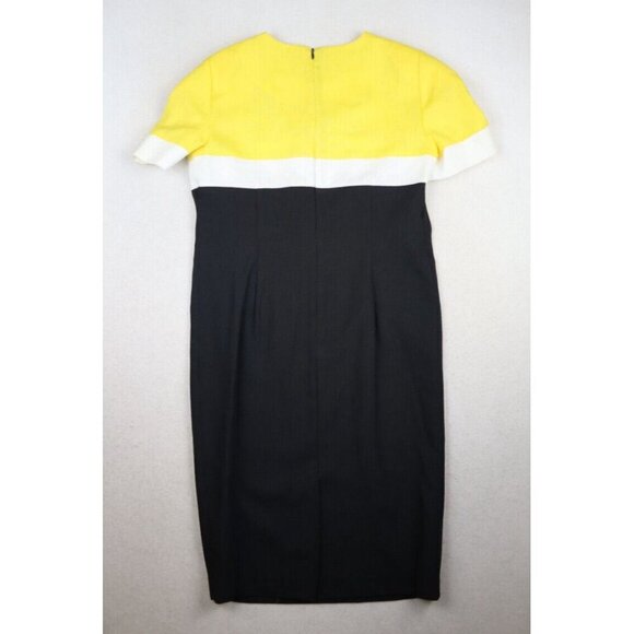VINTAGE 80s WOMEN'S YELLOW & BLACK COLORBLOCK SHEATH DRESS VIA SANT ANDREA - 8P - Picture 8 of 8